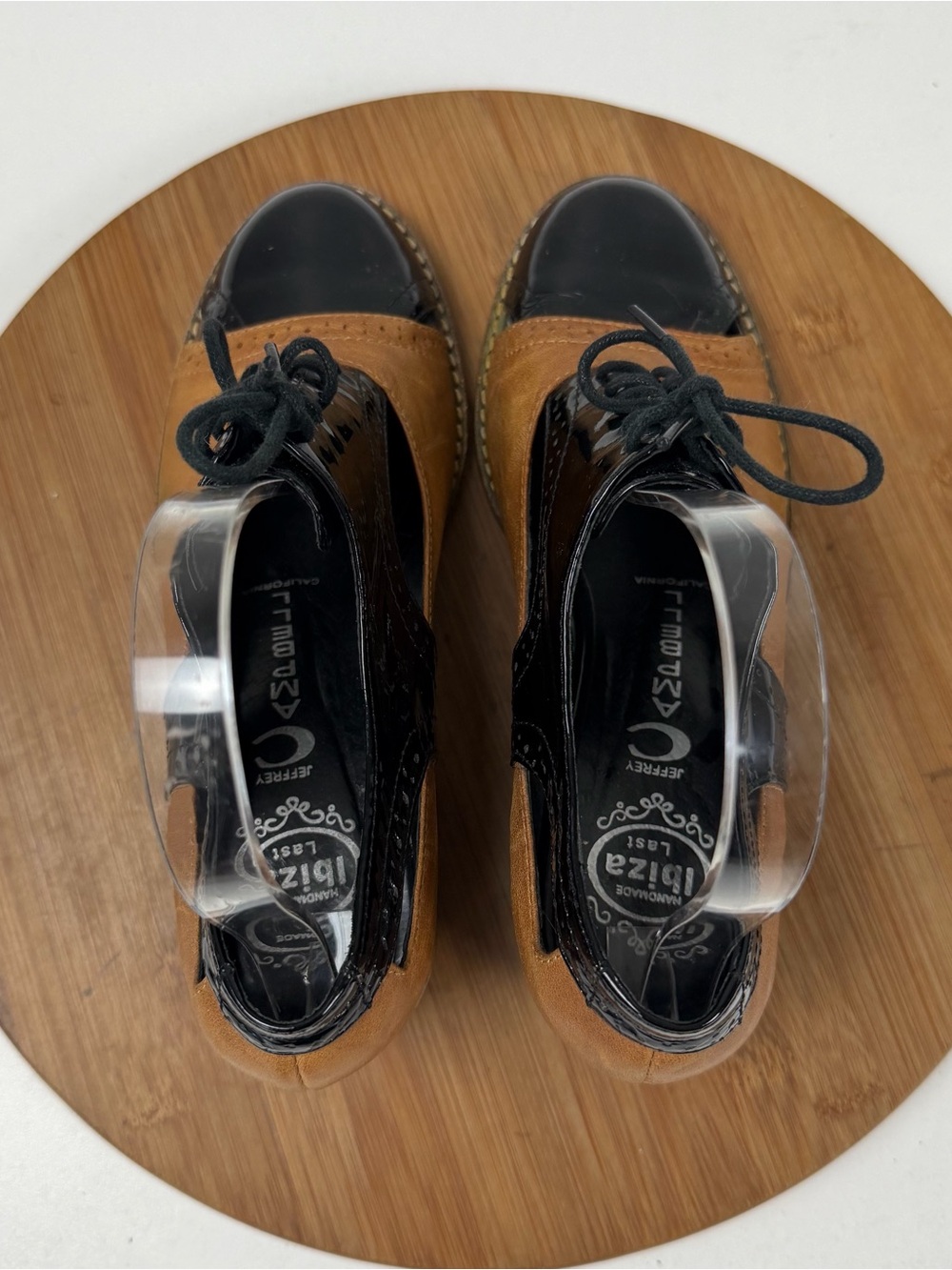 Jeffrey Campbell Ibiza Two-Tone Black and Brown Lace-Up Open-Toe Heel Oxfords - Picture 5 of 10